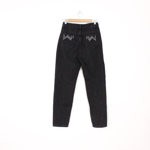 *Shein Black Fire Embroidery High Waist Straight Jeans - Picture 3 of 7